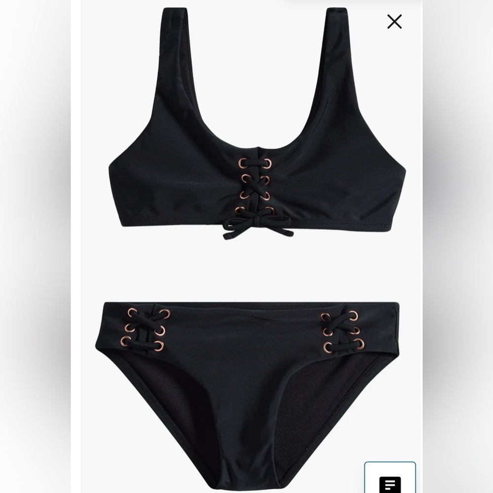 EUC Raisins Girls Newport Solid Lace-Up Swimsuit 2-Piece Set